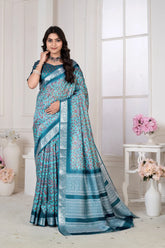 Handloom Silk Sky Blue Pashmina Digital Print Saree With Unstiched Blouse Piece-MWPK-298-SKY